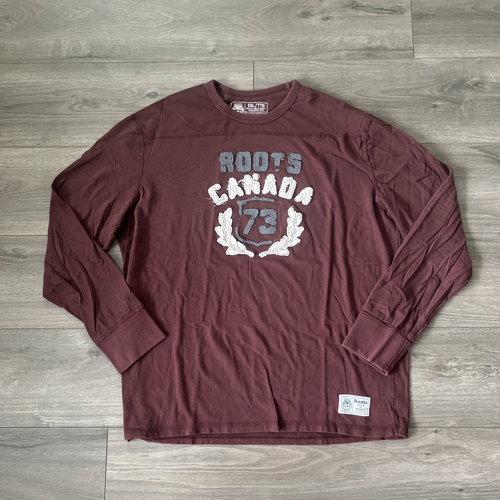 Roots Canada Mens 2XL Long Sleeve T Shirt Burgundy